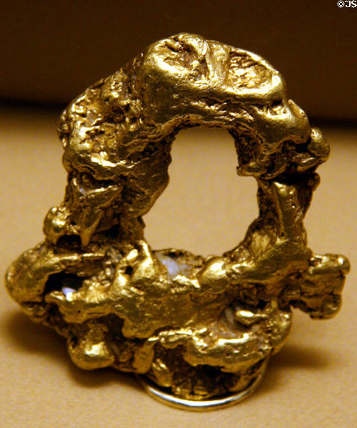Ring-shaped gold nugget from British Columbia at LA County Natural History Museum. Los Angeles, CA.
