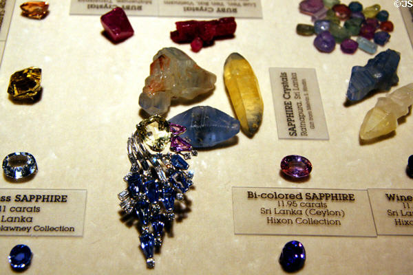 Sapphire collection in mineral vault of LA County Natural History Museum. Los Angeles, CA.