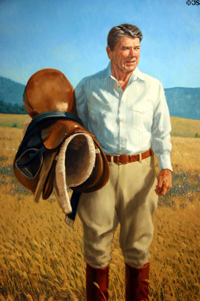 Portrait of Ronald Reagan with saddle (1988) by T. Nielsen at Reagan Museum. Simi Valley, CA.