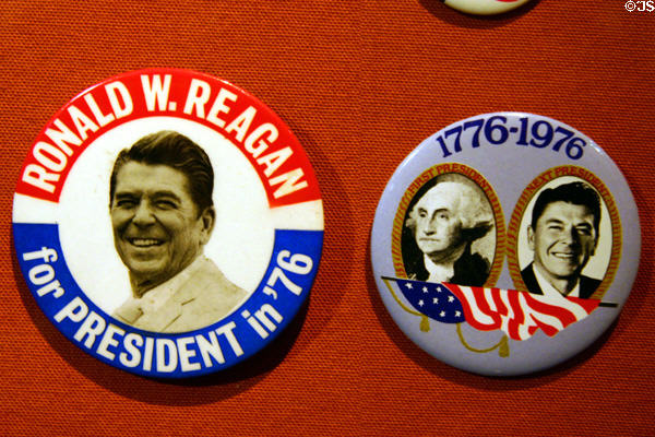 Ronald W. Reagan for President 1976 campaign buttons at Reagan Museum. Simi Valley, CA.