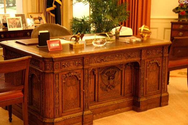 Replica of president's desk for Reagan's oval office at Reagan Museum. Simi Valley, CA.