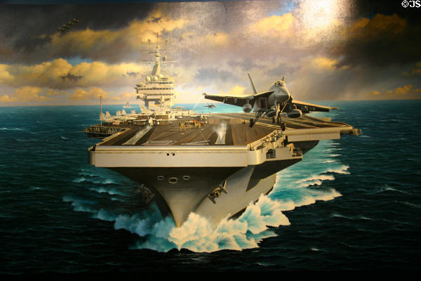 Painting of aircraft carrier USS Ronald Reagan (2003) at Reagan Museum. Simi Valley, CA.
