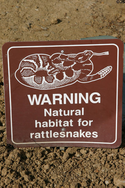 Rattlesnake warning sign at Reagan Museum. Simi Valley, CA.