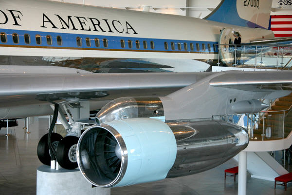 Engines & fuselage of Boeing 707 Air Force One at Reagan Museum. Simi Valley, CA.