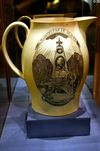 English pottery pitcher (c1800) with portrait of George Washington at Reagan Museum. Simi Valley, CA.