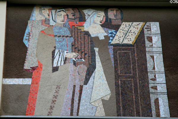 Detail of history of music mural by Richard Haines on Schoenberg Music Hall. Los Angeles, CA.