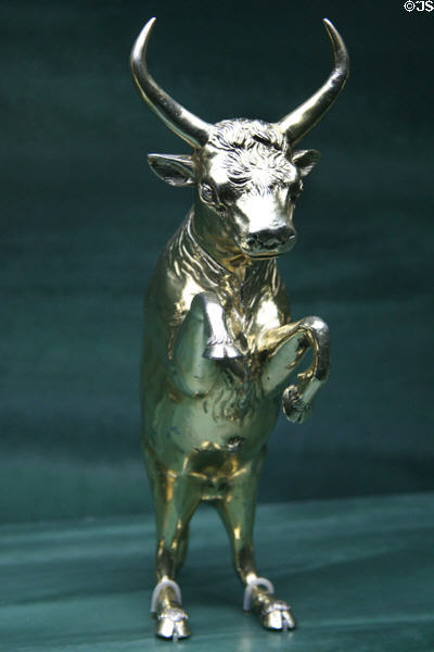 Butcher's guild cup in form of bull (c1700) by Heinrich Frantz Gorich from Lünenburg, Germany at Fowler Museum. Los Angeles, CA.