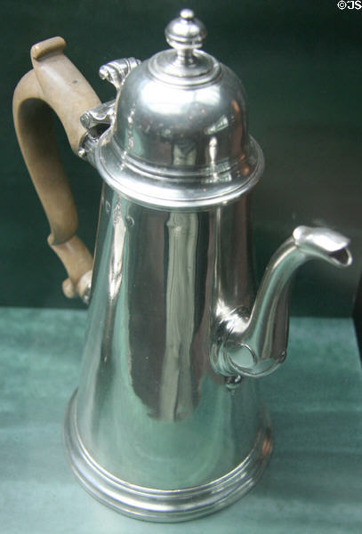 Chocolate pot (1734-5) from Newcastle, England at Fowler Museum. Los Angeles, CA.