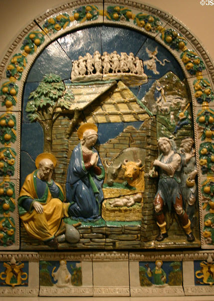 Buonafede Nativity scene tiles (1520) by Benedetto & Santi Buglioni of Florence in LACMA. Los Angeles, CA.