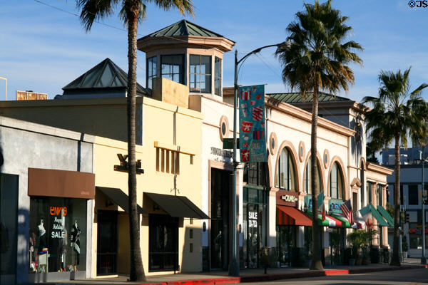 Streetscape along Santa Monica Blvd. at top of Rodeo Dr. Beverly Hills, CA.
