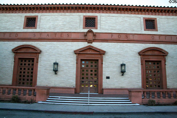 Beverly Hills United States Post Office (1933) (Santa Monica Blvd. at Canon Dr.). Beverly Hills, CA. Architect: Ralph C. Flewelling + Allison & Allison. On National Register.
