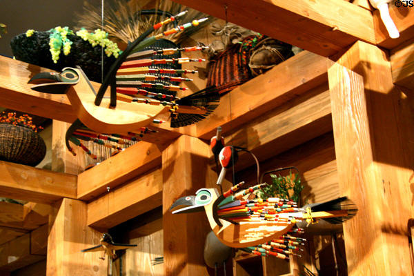 Flying beadwork toucans at Noah's Ark of Skirball Cultural Center. Los Angeles, CA.