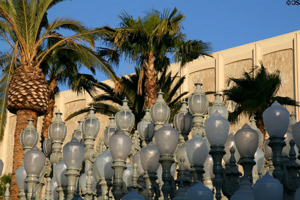 Urban Light group of 202 restored cast-iron street lights (2000-7) by Chris Burden at LACMA. Los Angeles, CA.