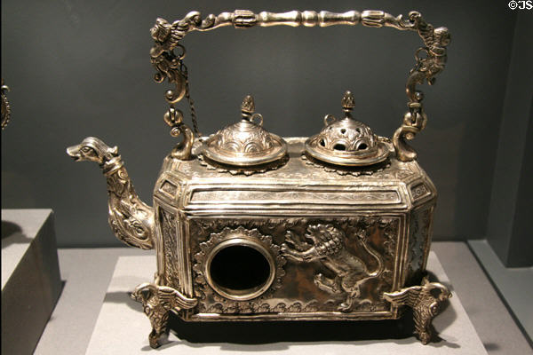 Silver water heater kettle (18thC) from Bolivia at LACMA. Los Angeles, CA.