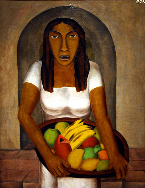 Woman with Fruit Basket painting (1926) by Rufino Tamayo at LACMA. Los Angeles, CA.