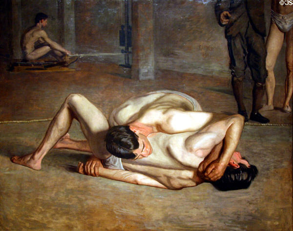 Wrestlers painting (1899) by Thomas Eakins at LACMA. Los Angeles, CA.