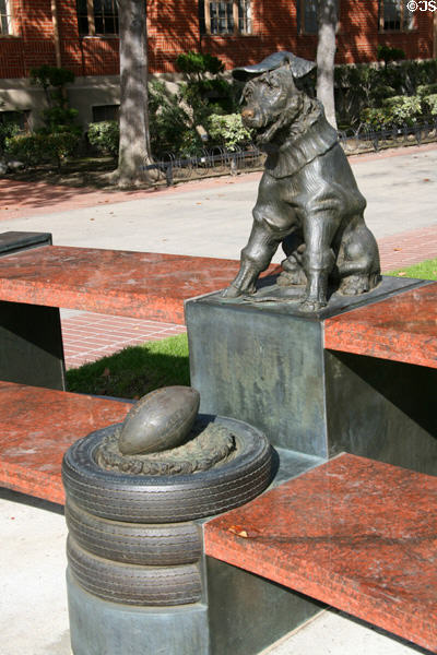 Statue of former USC mascot dog George Tirebiter. Los Angeles, CA.