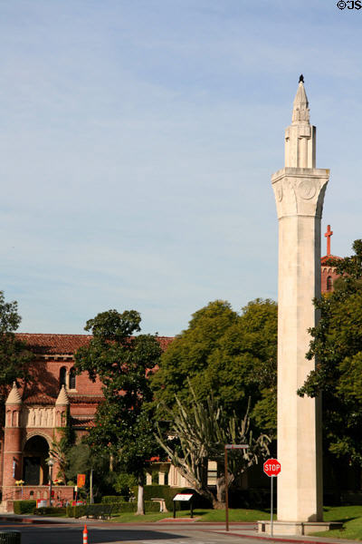 Trojan Obelisk in Gavin Herbert Plaza on Trousdale Parkway at USC. Los Angeles, CA.