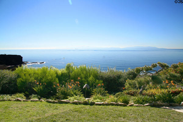 View of Catalina Islands from Wayfarers Chapel. Rancho Palos Verdes, CA.