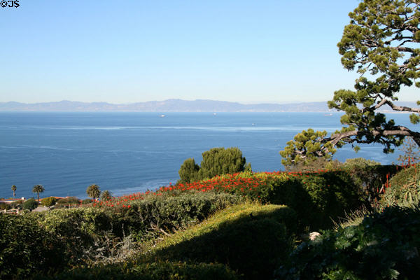 View of Pacific Ocean & Pacific Palisades from heights of Rancho Palos Verdes. Rancho Palos Verdes, CA.