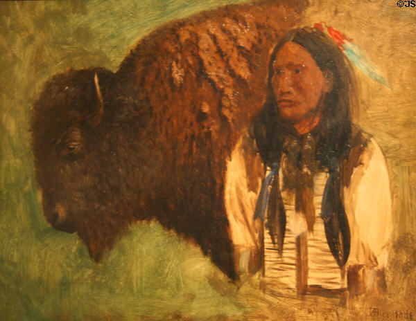 Head of Buffalo & Indian painting (c1859) by Albert Bierstadt at Autry National Center. Los Angeles, CA.