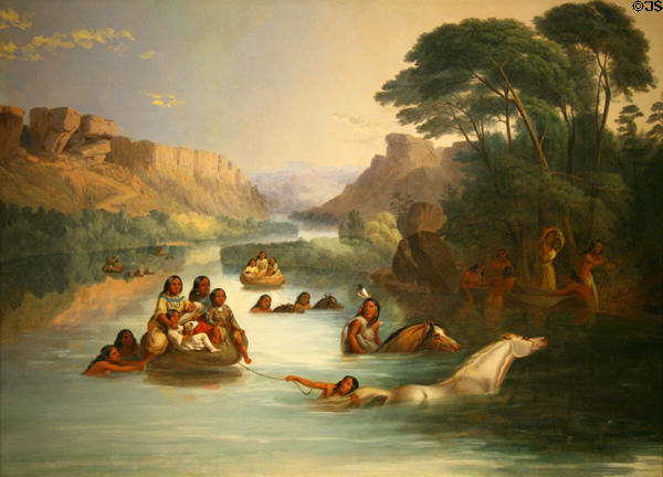 Crossing the Milk River painting (1853) by John Mix Stanley at Autry National Center. Los Angeles, CA.