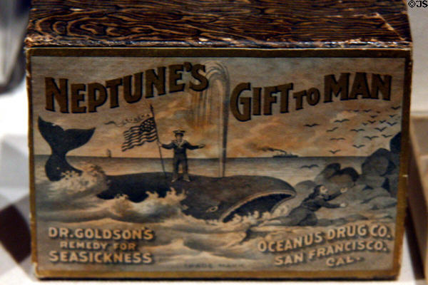 Neptune's Gift to Man seasickness remedy used by sea & stage coach voyagers at Autry National Center. Los Angeles, CA.