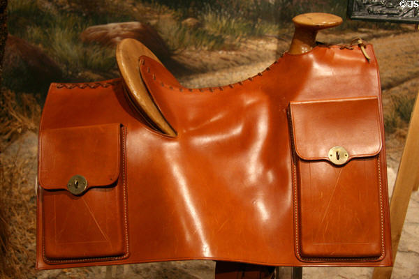 Reproduction of Pony Express mochila saddle at Autry National Center. Los Angeles, CA.