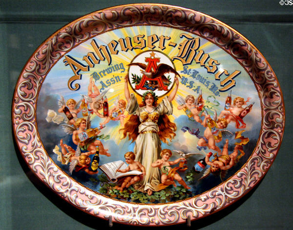 Anheuser-Busch advertising serving tray (1900) with cherubs at Autry National Center. Los Angeles, CA.