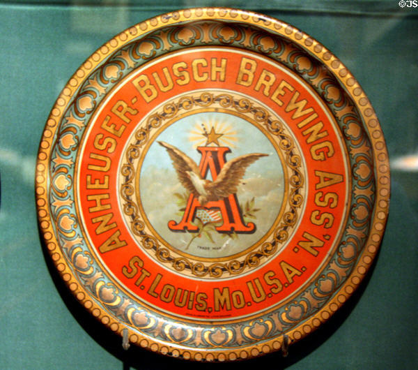 Anheuser-Busch advertising serving tray (c1895) with eagle trademark at Autry National Center. Los Angeles, CA.