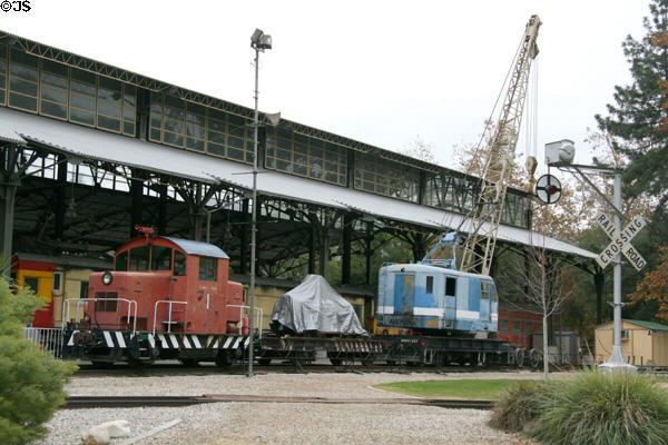 Locomotive & work crane at Travel Town Museum. Los Angeles, CA.