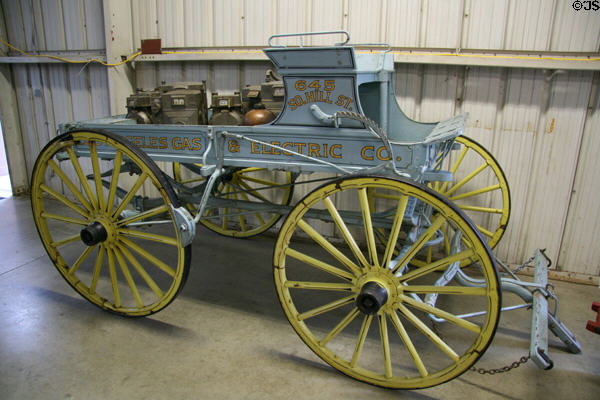 Horse-drawn Los Angeles Gas & Electric Co. service wagon at Travel Town Museum. Los Angeles, CA.