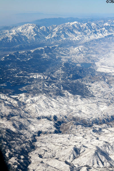 Aerial view of San Bernardino Mountains with Lake Arrowhead, CA.