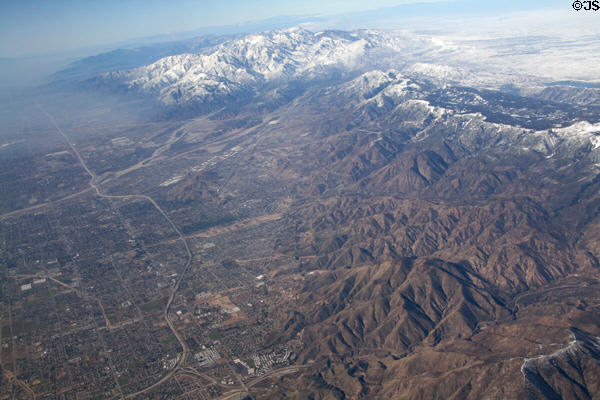 Aerial view of San Bernadino, CA along San Bernadino Mountains. CA.