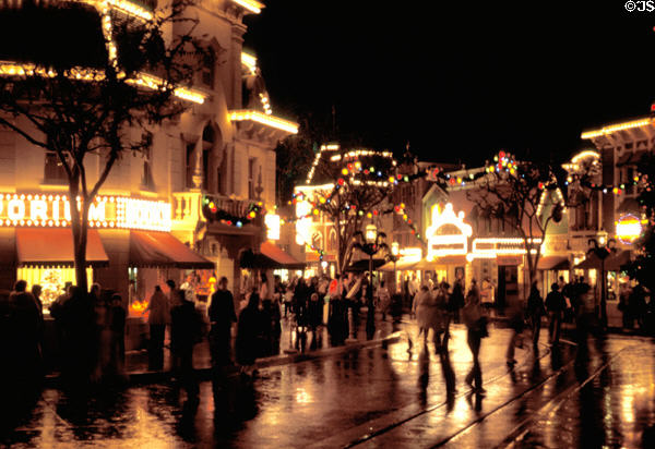 Main Street USA lit at night at Disneyland ®. Anaheim, CA.