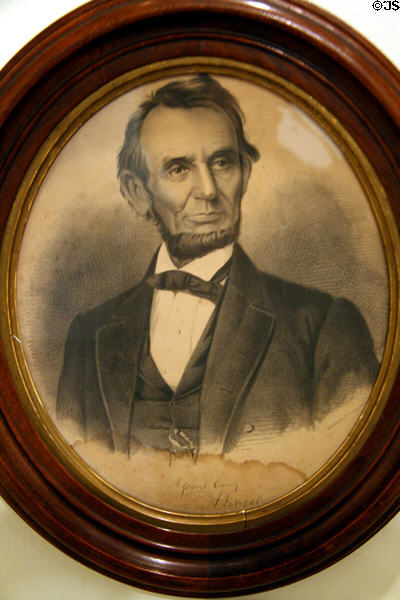 Portrait of Abraham Lincoln signed "Yours truly, A. Lincoln" at Nixon Library. Yorba Linda, CA.