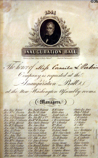 Inaugural Ball program for William Henry Harrison (1841) in private collection. CA.