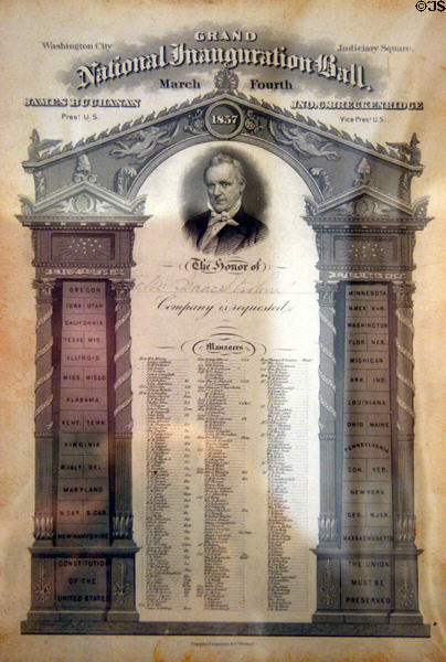 Inaugural Ball program for James Buchanan (1857) in private collection. CA.