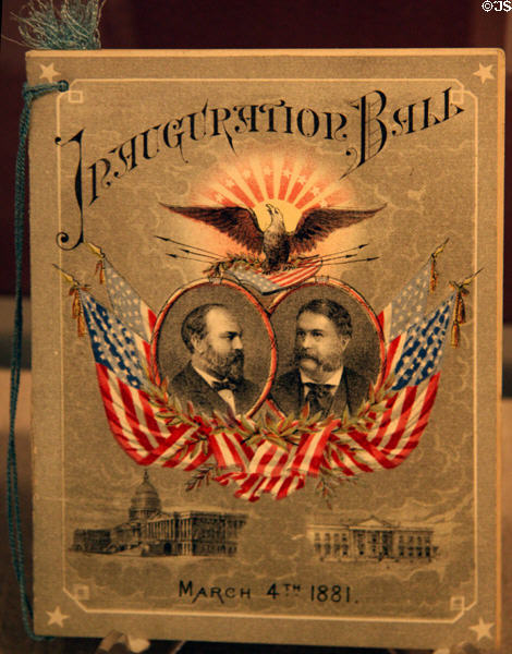 Inaugural Ball program for James Abram Garfield & VP Chester Alan Arthur (1881) in private collection. CA.