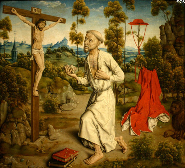 St Jerome in Penetence (c15thC) by Aelbert Bouts in Norton Simon Museum. Pasadena, CA.
