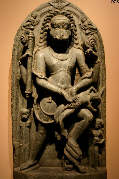 India: God Vishnu in form of man-lion (c 1000) of sculpted chlorite from Bihar in Norton Simon Museum. Pasadena, CA.