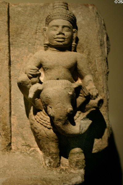 Brhaspati (Jupiter) upon an elephant(10thC) of sculpted sandstone stele of planetary deities from Cambodia in Norton Simon Museum. Pasadena, CA.