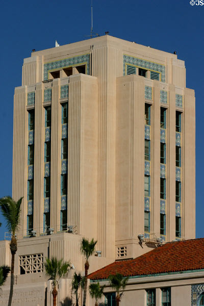 San Diego City & County Administration Building square tower. San Diego, CA.