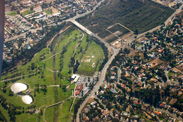Aerial view of subdivision & golf course east of San Diego. CA.