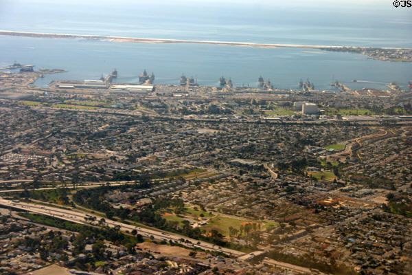 Aerial view of Coronado Island & Navy Yards. San Diego, CA.