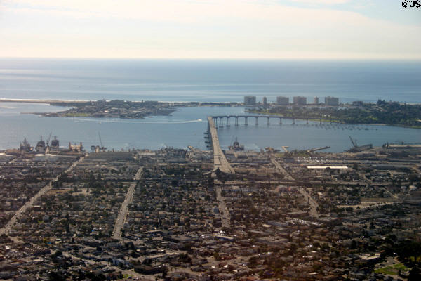 Aerial Coronado Island & Bridge. San Diego, CA.