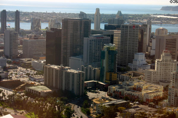 Aerial view of downtown San Diego highrises. San Diego, CA.