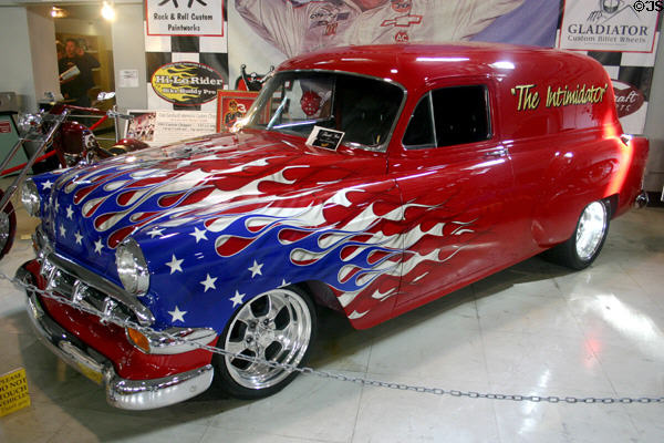 Intimidator hot rod (1953) converted from Chevy Sedan Delivery van at San Diego Automotive Museum. San Diego, CA.