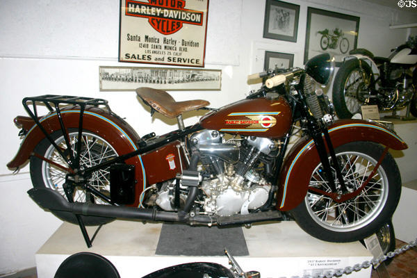 Harley Davidson 61E Knucklehead motorcycle (1937) at San Diego Automotive Museum. San Diego, CA.