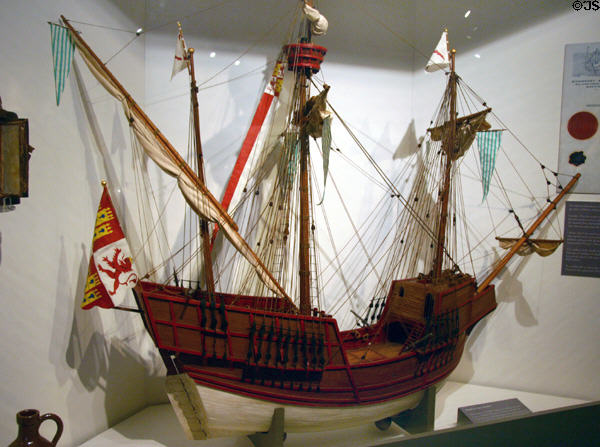 Model of Cabrillo's flagship galleon San Salvador (built 1536) in museum of Cabrillo National Monument. San Diego, CA.